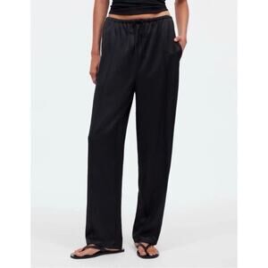 Madewell Pintuck Pull On Satin Pants Drawstring Black SZ XXL EUC